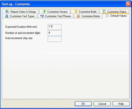 Customisation Dialog - Default Values